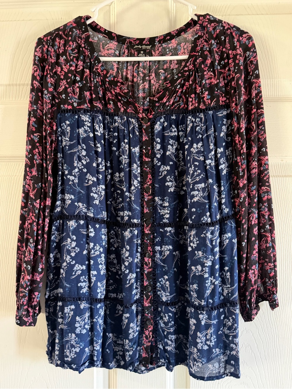 Lucky Brand Navy & Black Floral Tiered Tunic with Pink Accents